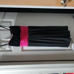 NWT- Trixxi size med (juniors) pink and black poke-a-dot dress with tie back.